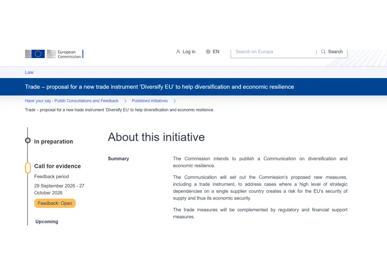 COMISIA SOLICITĂ OPINII PRIVIND DIVERSIFICAREA PENTRU CONSOLIDAREA LANȚURILOR DE APROVIZIONARE CRITICE
